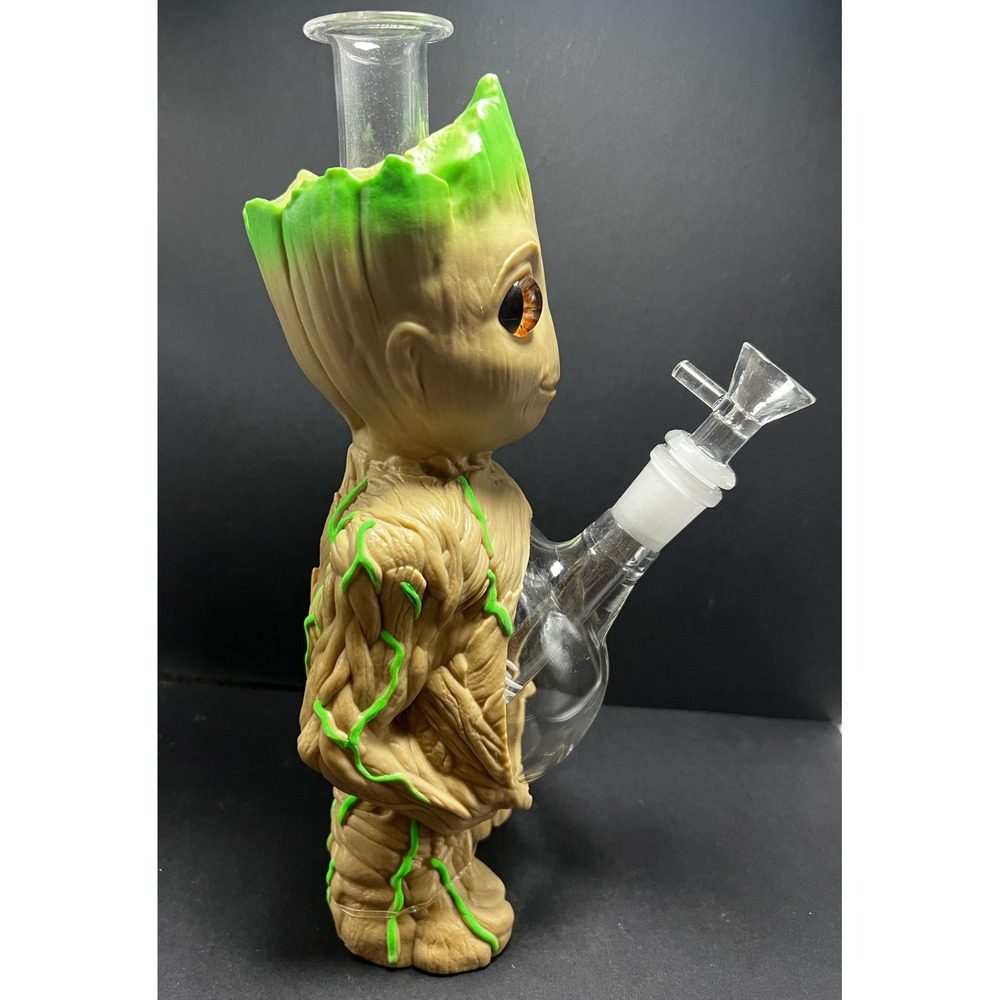 11" Groot Silicone Water Pipe Durable Glass Bowl Tobacco Smoking Bong - Picture 3 of 7